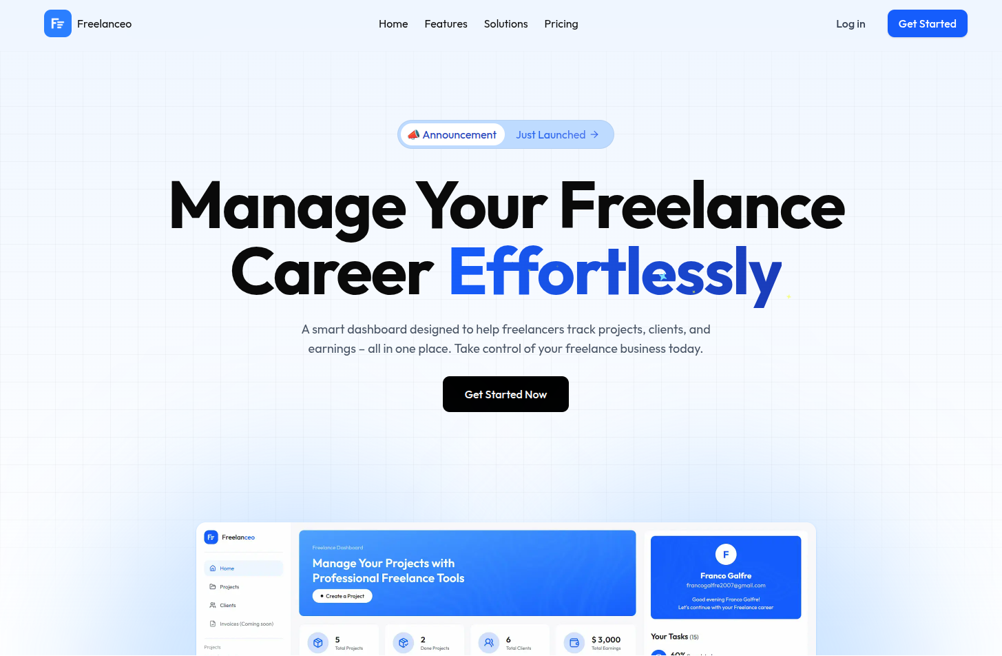 Freelanceo landing page preview